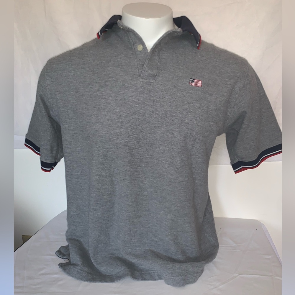 John Ashford Navy and Gray Polo Medium
